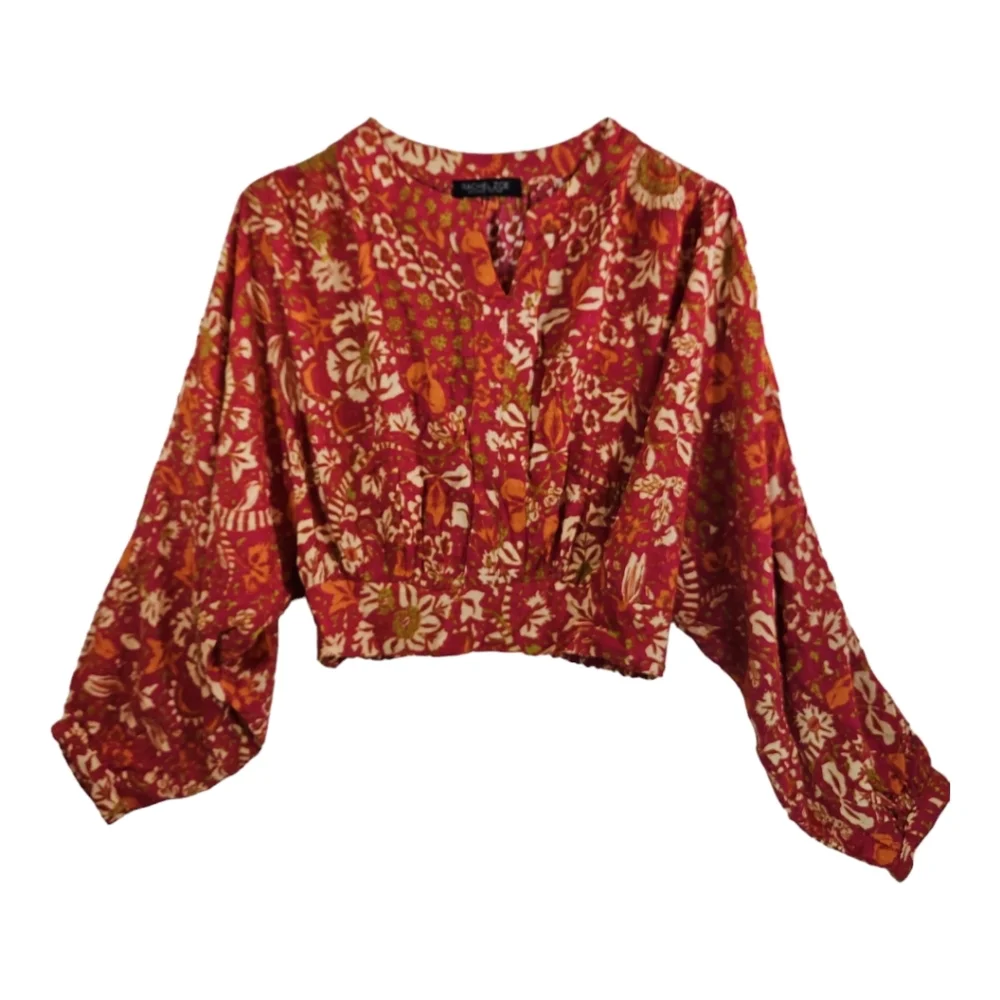 Rachel Zoe Long Sleeve Cropped Batik Gypsy Peasant Style Beach Top Size M - Picture 1 of 9